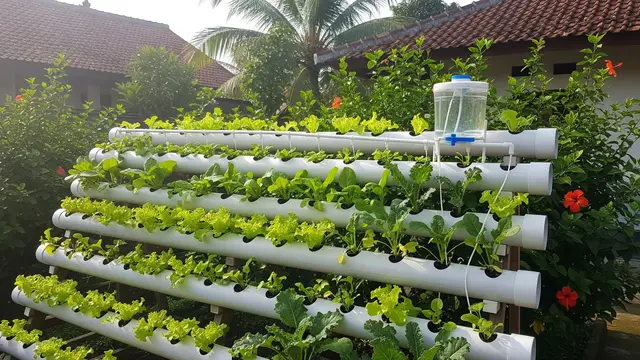 Kebun Mini Sayuran Daun dengan Pengairan Otomatis Tanpa Listrik