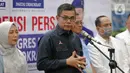 Sekjen DPP Partai Demokrat, Hinca Panjaitan memberikan keterangan penyelenggaraan Kongres ke-V di DPP Demokrat, Jakarta, Jumat (13/3/2020). Demokrat mendapatkan izin dari Pemprov DKI untuk menggelar kongres V di JCC Senayan, pada 15 Maret 2020 di tengah wabah COVID-19. (Liputan6.com/Faizal Fanani)