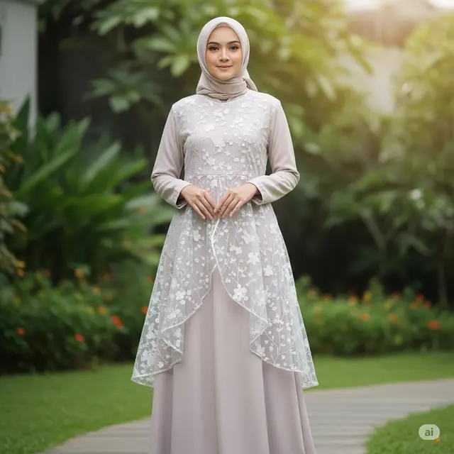 Gamis Outer Layer Motif Bunga Transparan