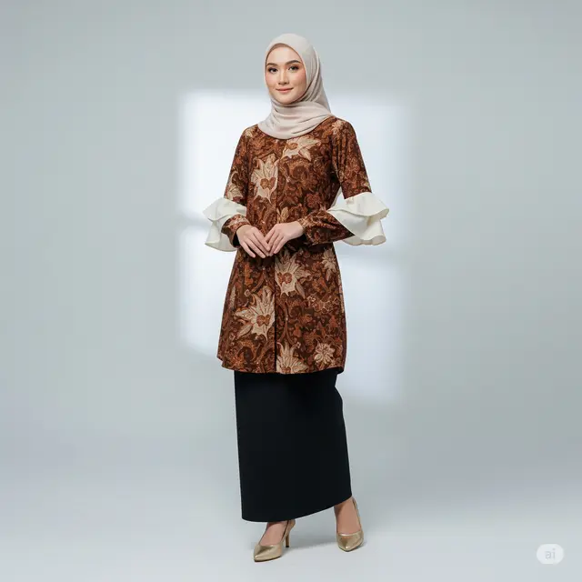 10 Model Busana Muslim Batik Kombinasi Polos yang Elegan dan Modern