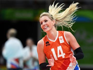 Laura Dijkema adalah atlet bola voli Belanda yang ikut pada gelaran Olimpiade Rio 2016 di Brasil. (AFP/Pedro Ugarte)
