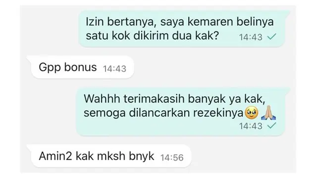 7 Chat Pembeli dapat Banyak Bonus dari Penjual Online Shop Ini Bikin Senyum Sendiri