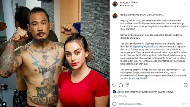 Jerinx SID dan Nora Alexandra Jadi Duta Anti Narkoba BNN Bali. (instagram.com/true_jrx)