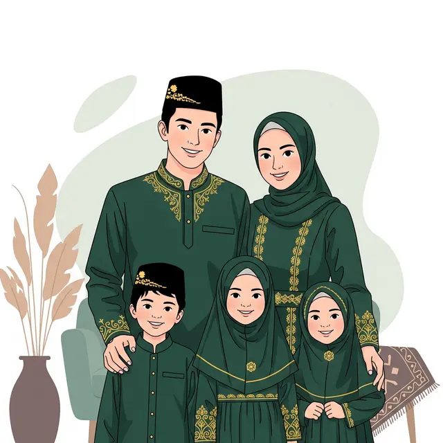 Foto keluarga animasi Vektor Flat yang Modern (Gemini AI)