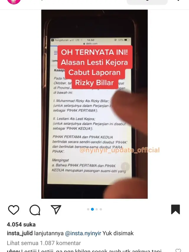 Beredar Kesepakatan Perdamaian Lesti Kejora dan Rizky Billar, Terungkap yang Buat Laporan adalah Sang Ayah