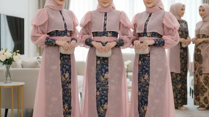 Gamis Batik Modern 2026 untuk Seragam Wanita Arisan RT/Gemini AI.