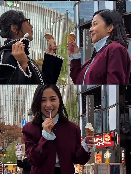 <p>Nona mengenakan jaket hitam senada dengan syalnya dihiasi bordiran putih. Sementara itu, Nikita Willy mengenakan blazer maroon dipadu kemeja baby blue. [@nonawilly16]</p>