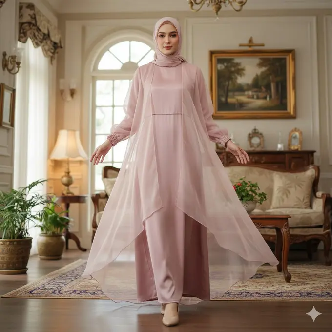 Tren Gamis Layer Modern Rok Depan Pendek untuk Lebaranf