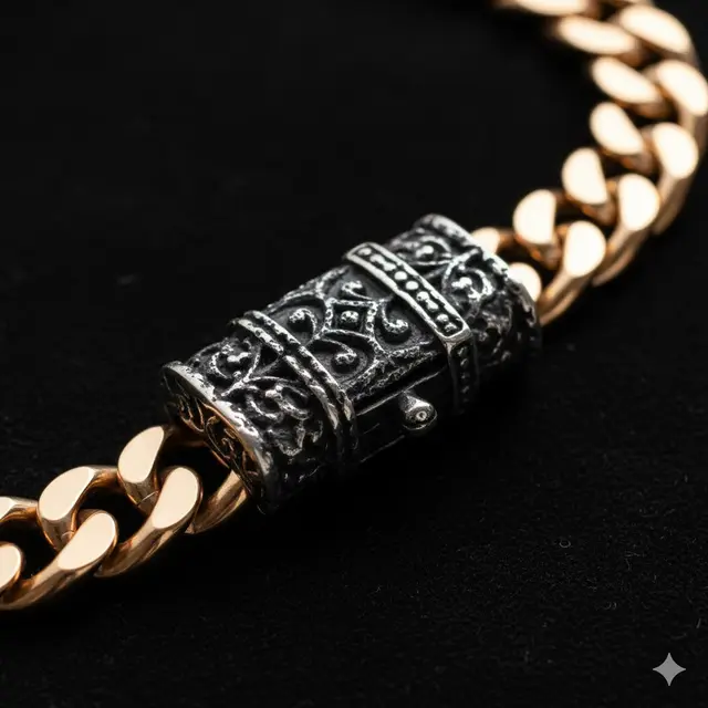 Gelang Emas Model Cuban Link Kombinasi Perak