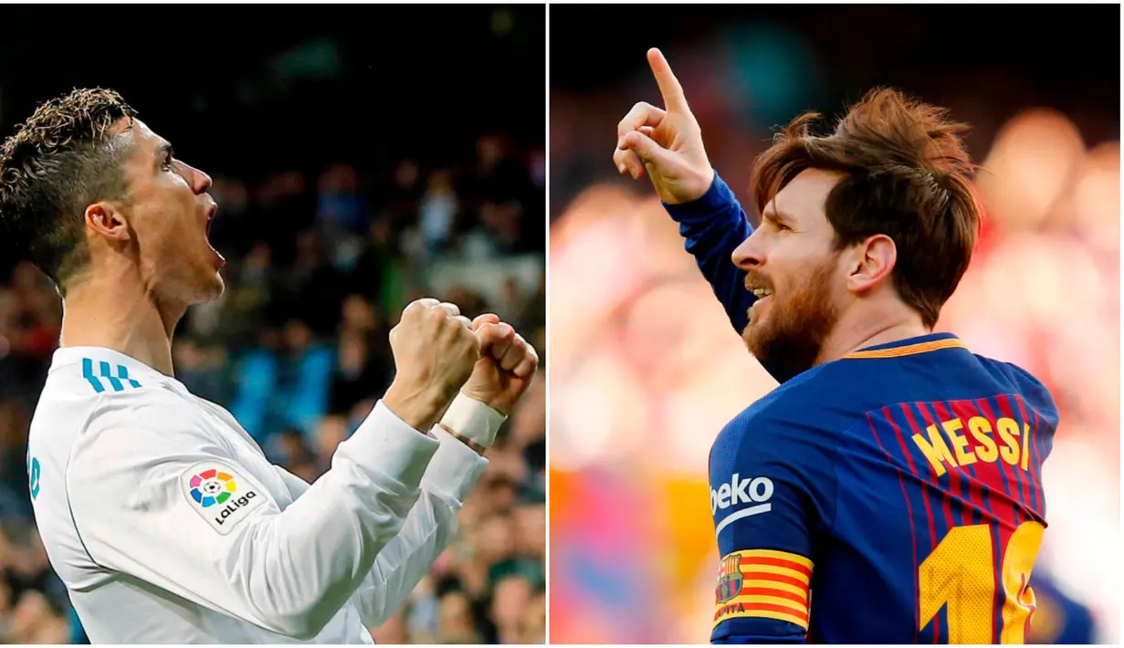 Berikut ini top scorer sementara La Liga musim 2017/2018 hingga pekan ke-29. Lionel Messi masih teratas dengan torehan 25 gol dibayangi Cristiano Ronaldo dengan 22 gol. (Kolase foto-foto AP dan AFP)