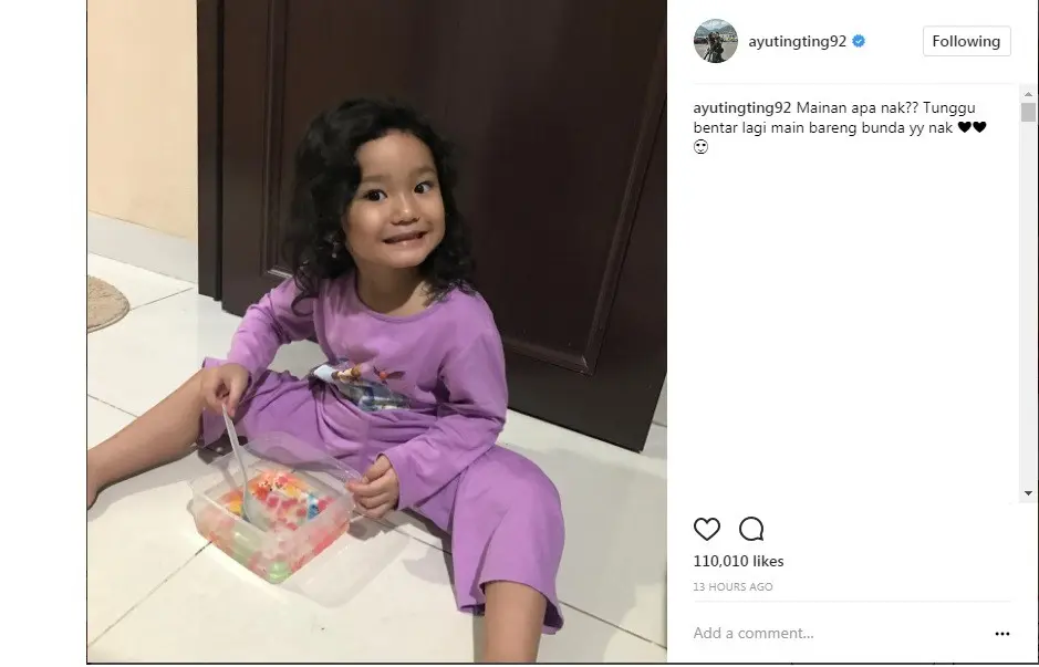 Ayu Ting Ting diingatkan warganet untuk mengajari kesopanan pada anak (Foto: Instagram)