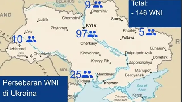 Persebaran WNI di Ukraina yang tengah perang dengan Rusia. (Screen Grab)