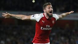 2. Olivier Giroud. Striker asal Prancis yang pernah memperkuat Arsenal (2012-2017) dan Chelsea (2017-sekarang) telah mencetak 20 gol selama menjadi pemain pengganti dengan rasio 94,6 menit per gol. (AFP/Ian Kington)