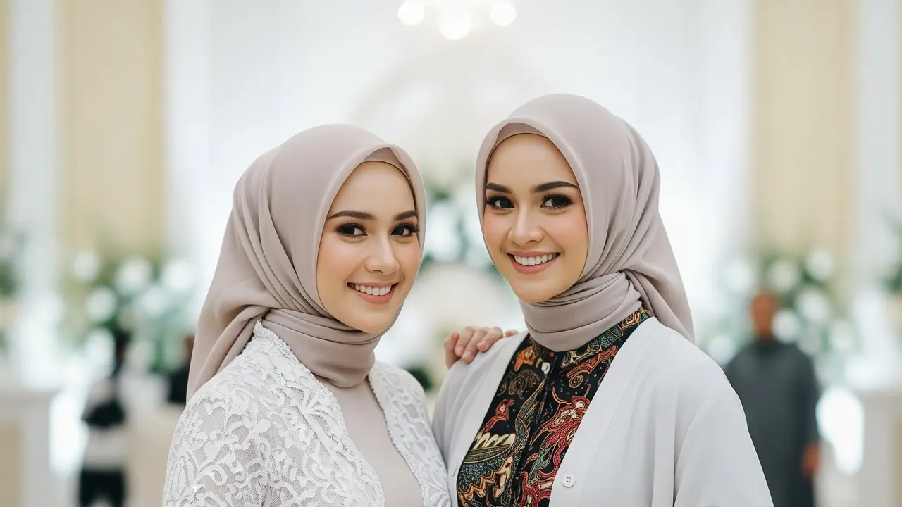 Dress Panjang Pesta Kombinasi Outer Muslimah Elegan & Syar'i