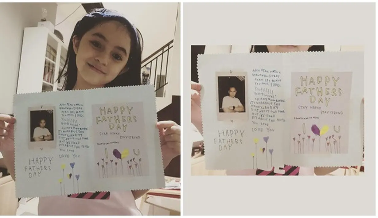 Tak hanya saat ulang tahun, Sienna Ameerah juga tuliskan surat untuk sang ayah di Hari Ayah. Suka berkreasi, Sienna menulis, menggambar, dan warnai surat cinta untuk sang ayah. Makin romantis, Sienna menempelkan foto Ben Kasyafani di surat tersebut. Dalam surat ini, Sienna mengungkapkan rasa cinta kepada sang ayah. Tak hanya lewat surat, Sienna pastinya sering ungkap cinta kepada ayah. (Liputan6.com/IG/@benkasyafani)