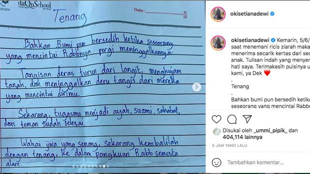 Temani Ria Ricis Ziarah ke Makam Ayah, Oki Setiana Dewi Dapat Puisi Indah dari Anak Tak Dikenal