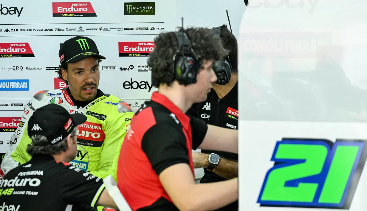 Pertamina Enduro VR46 Racer, Franco Morbidelli menyediakan motoGP 2025 pra -musim di Sirkuit Sepang, Malaysia, Rabu (05/02/2025). (AFP/ Mohd Rasfan)