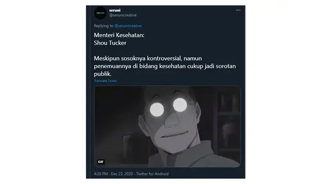 7 Karakter Anime Jika Jadi Menteri di Indonesia Menurut Netizen