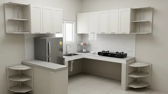Desain Dapur Kecil 2x2 Meter Muat Kulkas dan Kitchen Set/ Ilustrasi AI