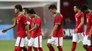Ekspresi pemain Indonesia U-23 setelah kalah 0-5 dari Thailand U-23. (Bola.com/Arief Bagus)