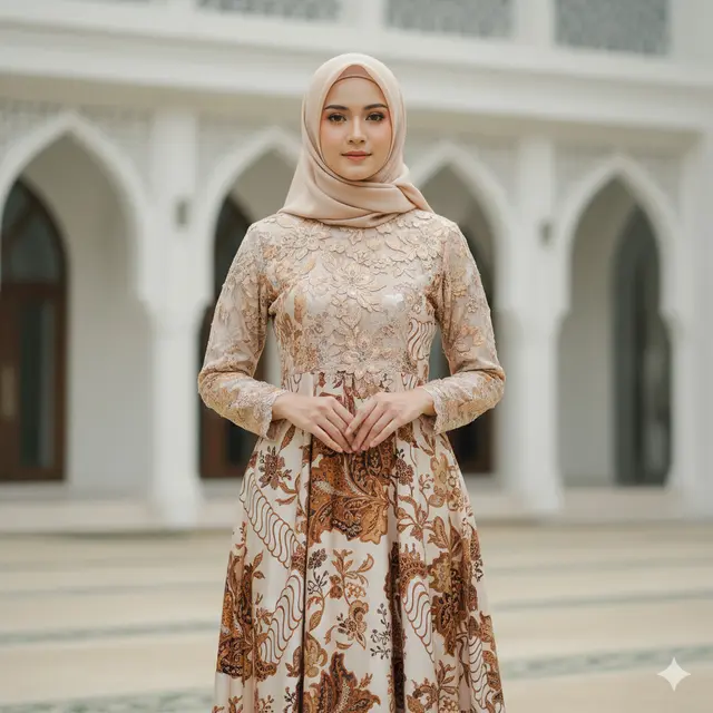 Model Baju Batik Syar’i Sutra Kombinasi Brokat