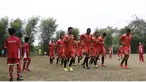 Persija Jakarta menggelar latihan perdana jelang turnamen Piala Jenderal Sudirman di POR Pelita, Depok, Jawa Barat pada Jum'at (30/10/2015). Mereka berbagi lapangan karena kesamaan jadwal dengan latihan anak-anak SSB.