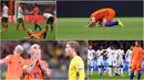 Masa kelam sepak bola Belanda setelah gagal lolos ke Piala Eropa 2016 ternyata belum berakhir. Kini Der Oranje mengalami kisah tragis lanjutan karena harus absen pada Piala Dunia 2018. (Kolase foto-foto dari AFP dan AP)