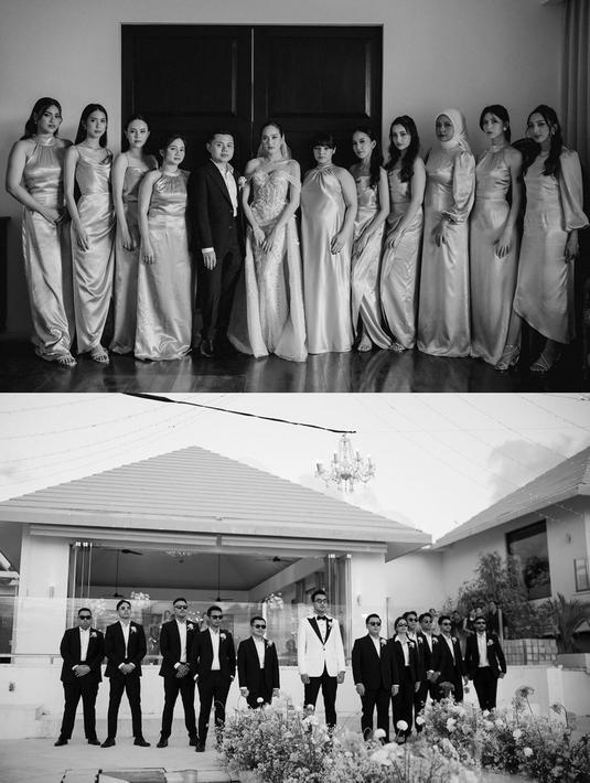 Baik bridesmaid maupun groomsmen di pernikahan Salshabilla dan Ibrahim sama-sama tampil menawan dan elegan. Apalagi ada aksi para groomsmen yang penuh totalitas menampilkan tarian terbaik di momen bahagia sang sahabat. Pasangan pengantin yang menikah pada (7/7) itu pun sangat bahagia. (Liputan6.com/IG/@terangwicaksono)