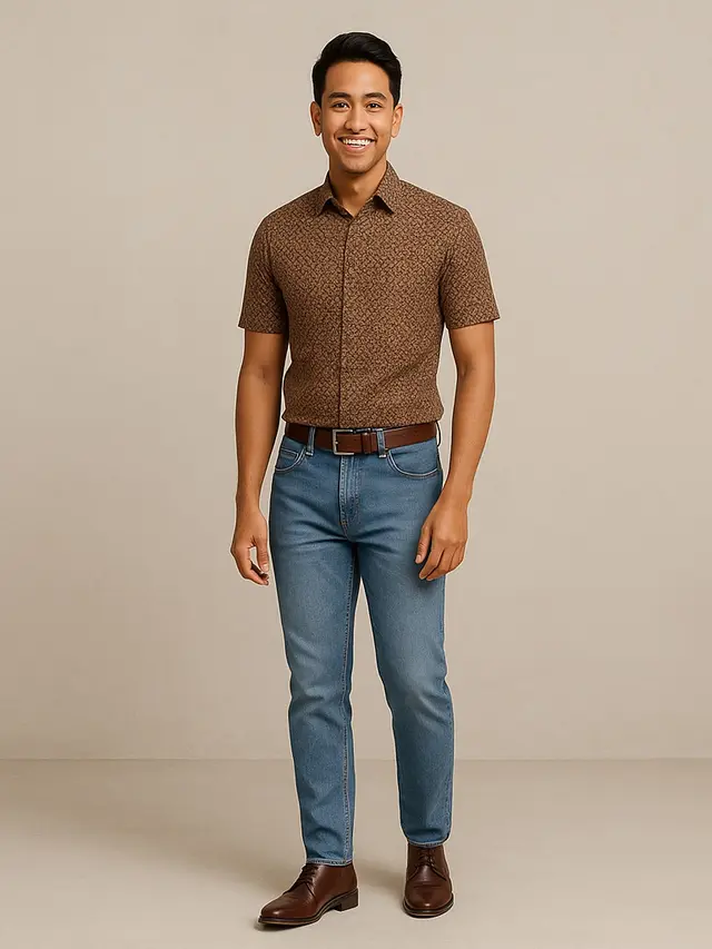 Model Kombinasi Batik dengan Jeans untuk Look Casual/Ilustrasi gambar oleh AI