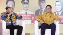 Wali Kota Tarakan, Khairul (kiri) bersama Sekjen PHRI Maulana saat diskusi Lintas Generasi: Geliat Industri Hiburan dan Pariwisata Pasca Pandemi yang digelar pada ajang Festival 6 di Senayan Park, Jakarta, Minggu (9/7/2023). (Liputan6.com/Helmi Fithriansyah)