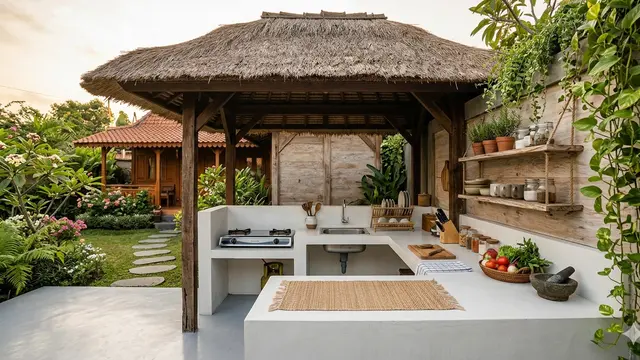 Model Dapur Outdoor yang Cocok untuk Rumah Kecil di Desa. AI
