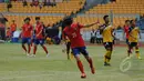 Pemain timnas Korea Selatan U-23, Jang Hyunsoo (20) berlari usai mencetak gol ke gawang Brunei Darussalam di kualifikasi grup H Piala Asia 2016 di Stadion GBK, Jakarta, Jumat (27/3/2015). Korsel unggul 5-0 atas Brunei. (Liputan6.com/Helmi Fithriansyah)