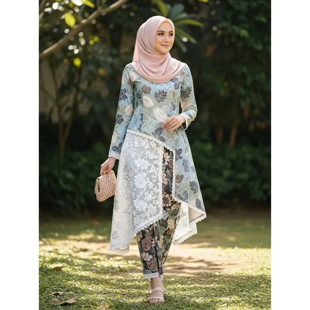 Gamis Batik Kombinasi Brokat