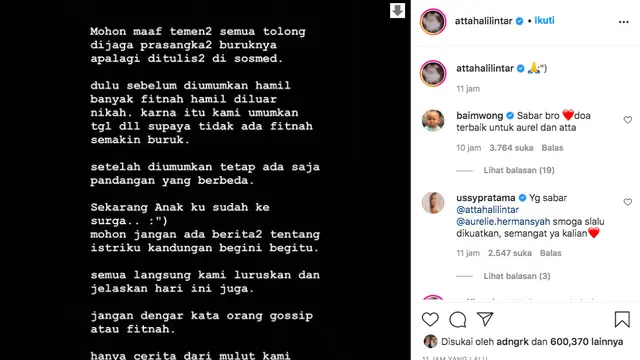 Aurel Hermansyah Keguguran, Atta Halilintar Mohon Agar Tidak Ada Lagi Fitnah kepada Sang Istri