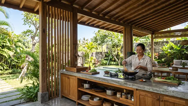 Desain Dapur Terbuka yang Teduh Saat Kemarau