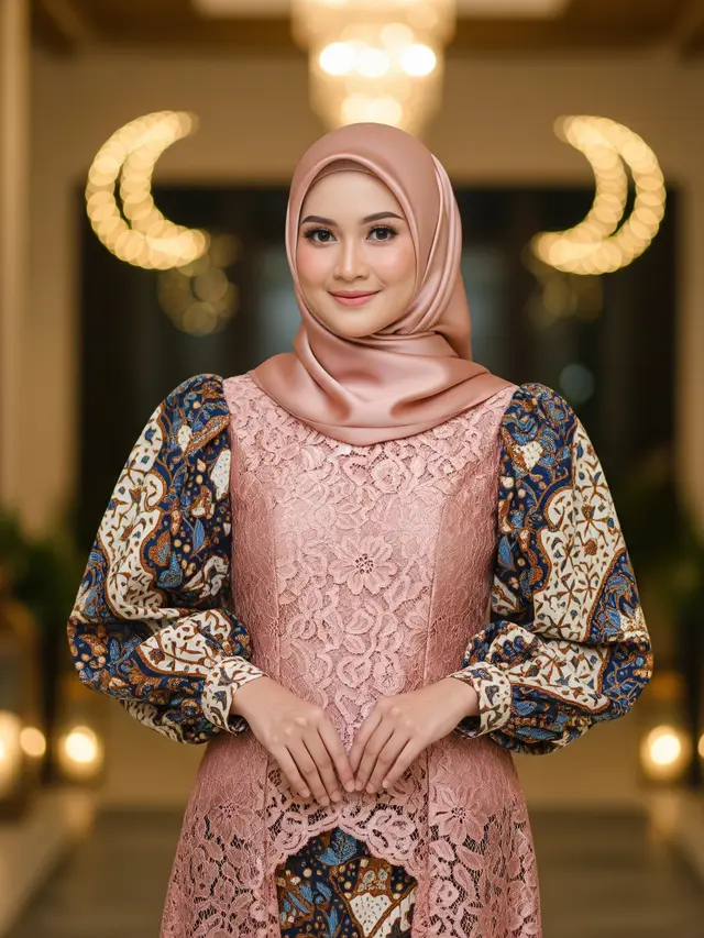 Gamis Batik Brokat Warna Rose Gold Ramadan 2026 (Image by Gemini AI)