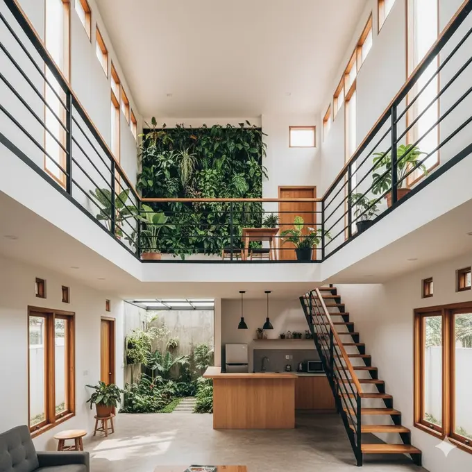 Rumah Tropis dengan Void dan Taman Vertikal
