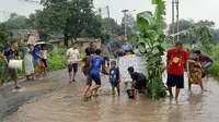 Aksi warga rumpin Bogor tebar ikan lele di jalan rusak. (Liputan6.com/Achmad Sudarno)