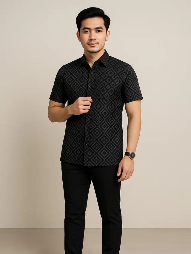 Model Baju Batik Pria Kombinasi Hitam/Ilustrasi oleh AI