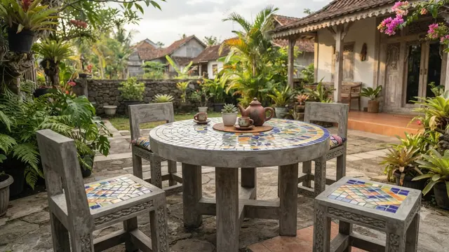 Ide Meja dan Kursi Semen dari Keramik Bekas, Hadirkan Nuansa Seni yang Nyaman Diduduki Model Meja Kopi Mozain Geometris