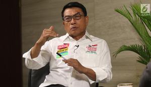 Wakil Ketua Tim Kampanye Nasional (TKN) Jokowi-Ma'ruf, Moeldoko saat di wawancarai KLY di Jakarta, Rabu (16/1). (Liputan6.com/Angga Yuniar)