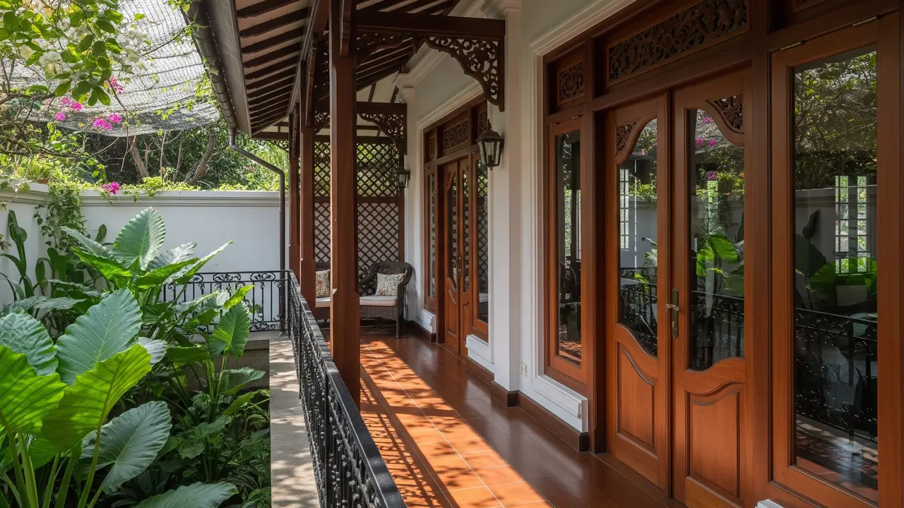 Teras Klasik Tropis dengan Ventilasi Terbuka