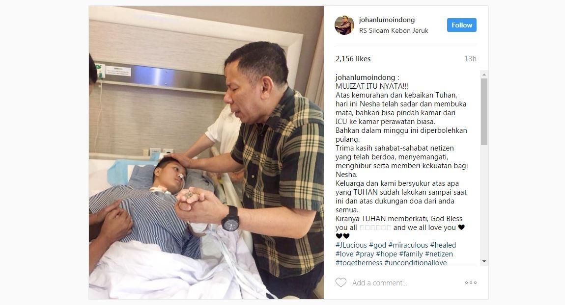 Sahabat Sheila Marcia, Melodya Vanesha, akhirnya siuman [foto: www.instagram.com/johanlumoindong]
