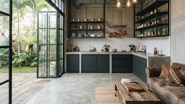 Model Dapur Industrial dengan Bukaan Lebar
