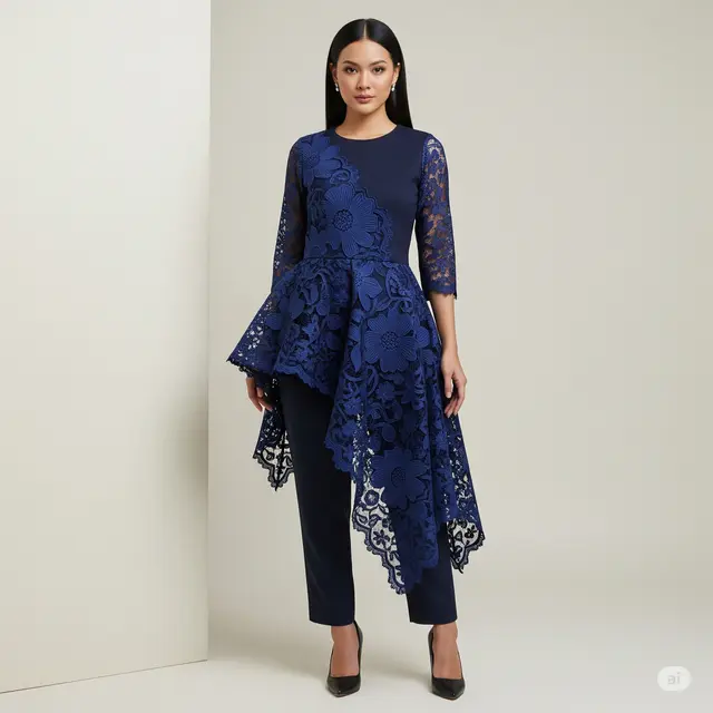 7 Inspirasi Blouse Brokat Floral Modifikasi Peplum untuk Tampilan Elegan dan Modern.