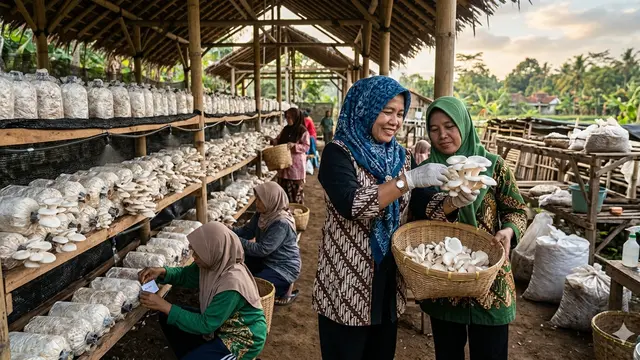 Inspirasi Budidaya Jamur Tiram untuk Ibu-Ibu Desa. Gemini