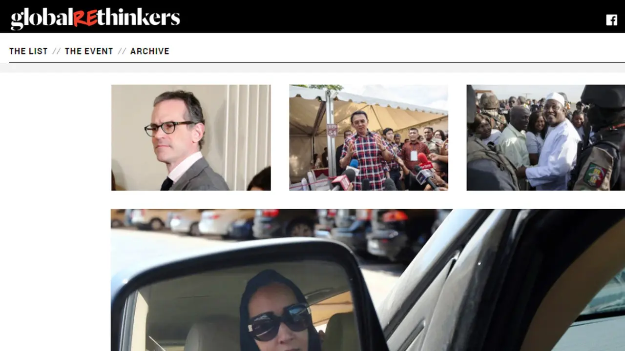 Mantan Gubernur DKI Jakarta Basuki Tjahaja Purnama atau Ahok masuk dalam daftar Global reThinkers 2017.