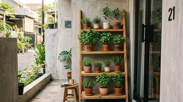 Ide Teras Rumah Minimalis dengan Tanaman Herbal di Pot