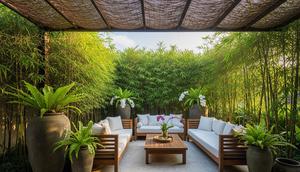 Ide Teras Hijau dengan Pohon Bambu sebagai Pagar Alami Anti Panas. Foto: Gemini