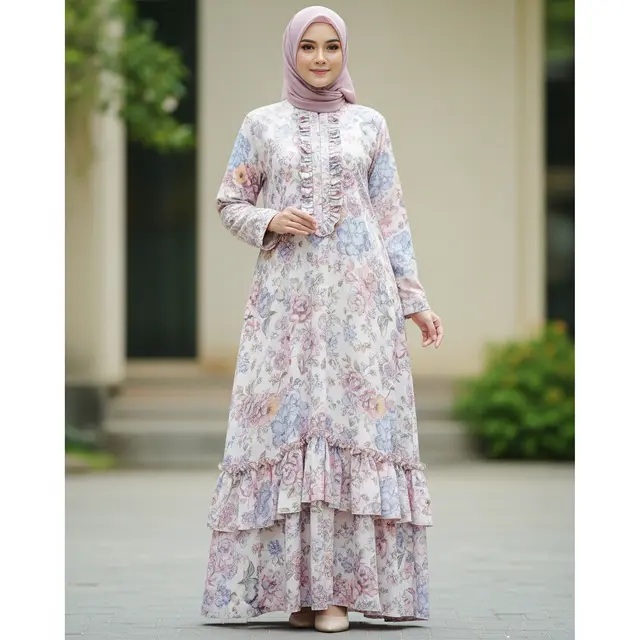 9 Model Gamis Motif Bunga Muslimah untuk Perayaan Maulid Nabi 2025